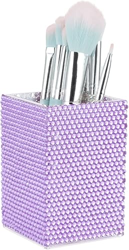 Vista 8 de KEYPOWER Portalápices de acrílico decorado con diamantes de imitación brillantes para brochas de maquillaje, accesorios modernos de papelería