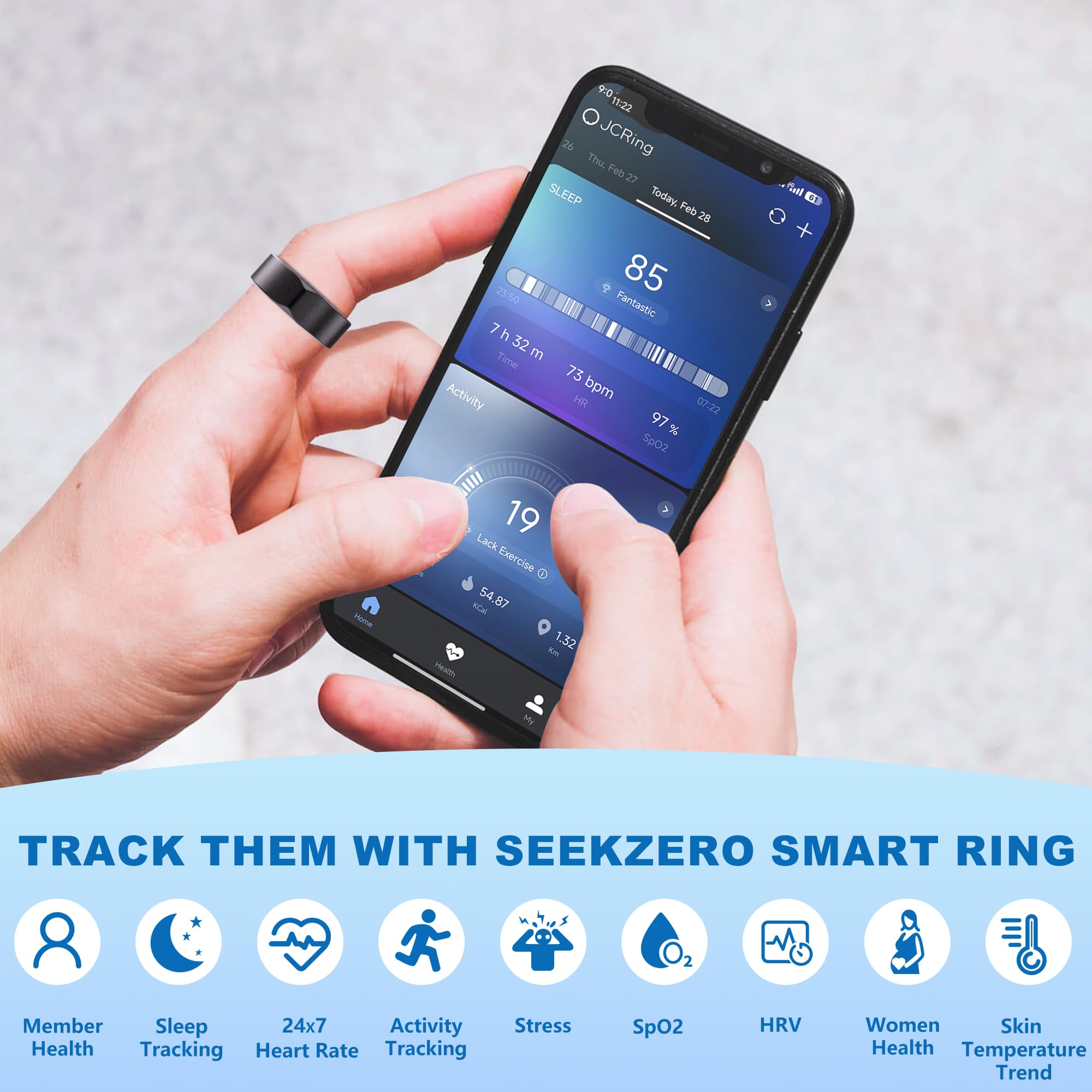 Anello intelligente per donne e uomini, in titanio, con monitoraggio della frequenza cardiaca, conteggio dei passi, calorie, monitoraggio del sonno e dello stress, per iPhone e Android, senza