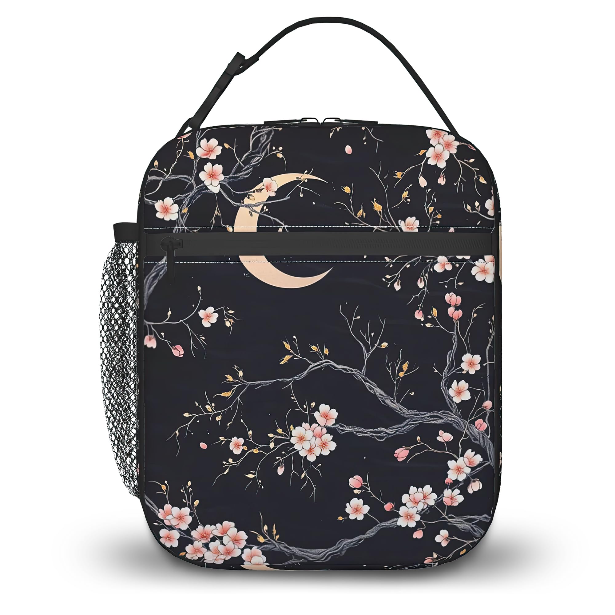 ZIGAHUA Vintage Peach Flowers Lunch Bag for Kids,Insulated Lunch Box for Girls Boys, Large Capacity Thermal Cooler Bag with Multiple Pockets for School, Work, Picnic, Hiking