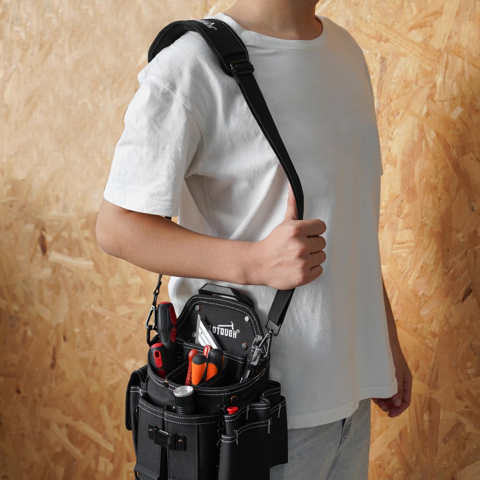 MELOTOUGH Pochette à outils d'électricien avec bandoulière - Poche professionnelle - Avec clip de ceinture - Attachez et relâchez rapidement le sac à outils - Attachez et relâchez rapidement le sac à