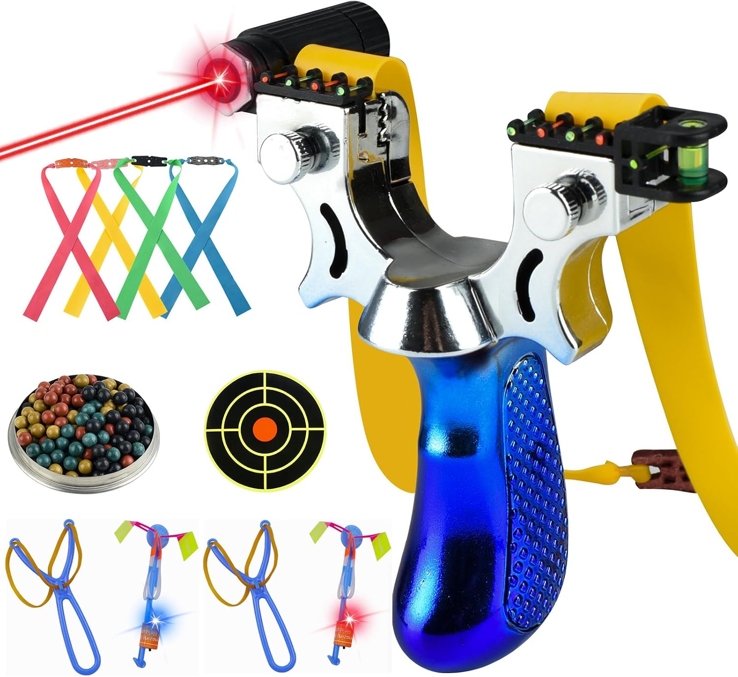 Catch&Hunt Slingshot,Laser Sling Shot,Shooting and Hunting Slingshots with Rubber Band, Ammo,Target Paper Set,Outdoor Catapult Favorite Collectible for Adult
