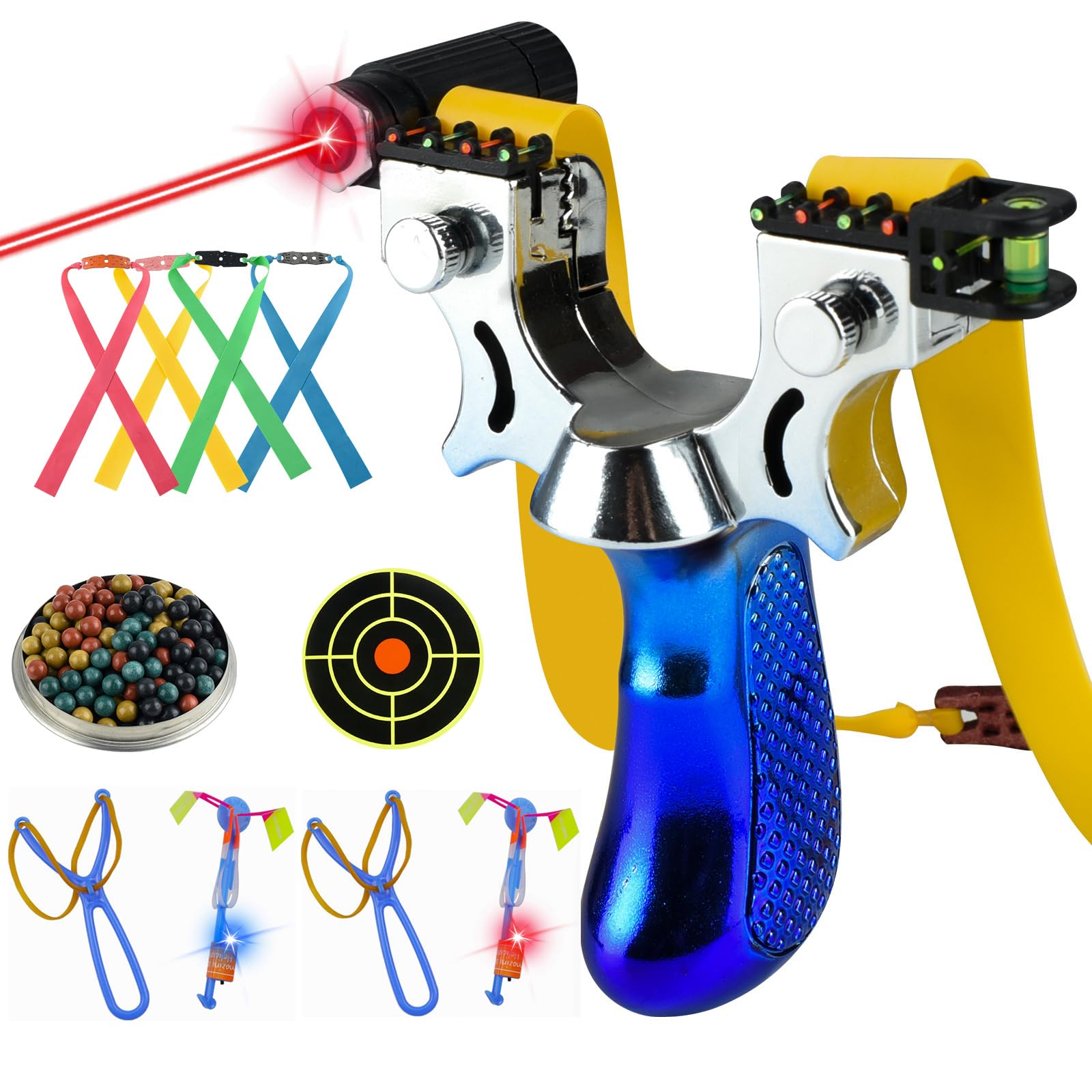 Catch&Hunt Slingshot,Laser Sling Shot,Shooting and Hunting Slingshots with Rubber Band, Ammo,Target Paper Set,Outdoor Party Catapult Game Favorite collectible for Adult