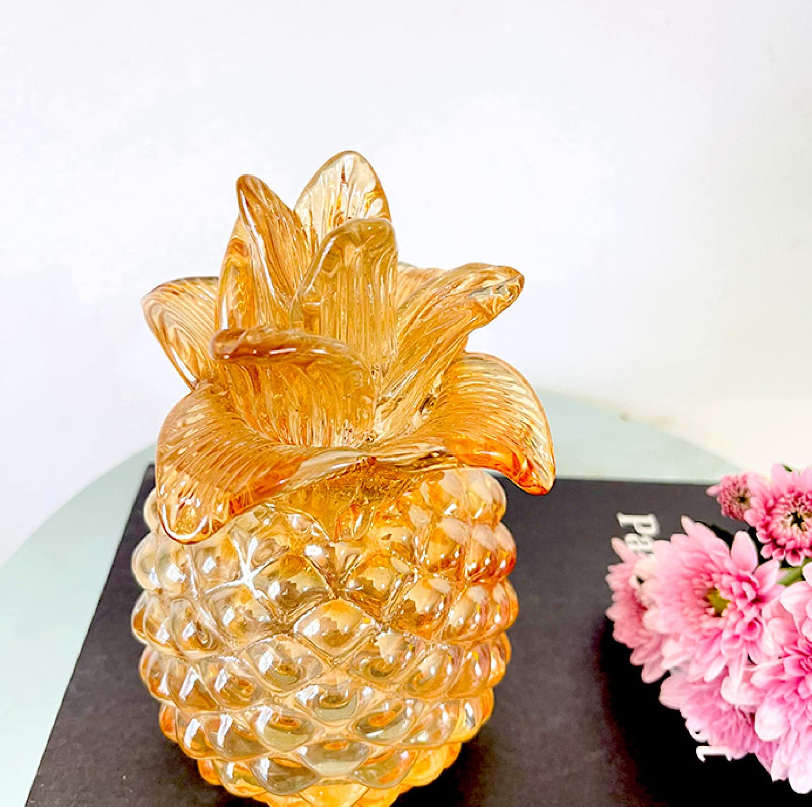 Fait à la Main en Verre Jaune Ananas Figurine soufflé Cristal Verre glaçure Presse-papiers Cadeau pour noël décor à la Maison Table Ornement