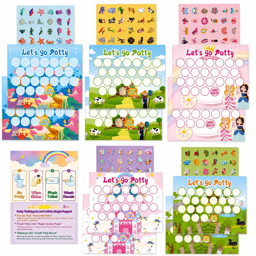 Potty Training Reward Chart for Toddlers, 240 PCS Potty Training Stickers and 10 PCS Potty Chart, Toilet Training Reward Chart for Kids, Sticker Chart for Potty Training for Girls