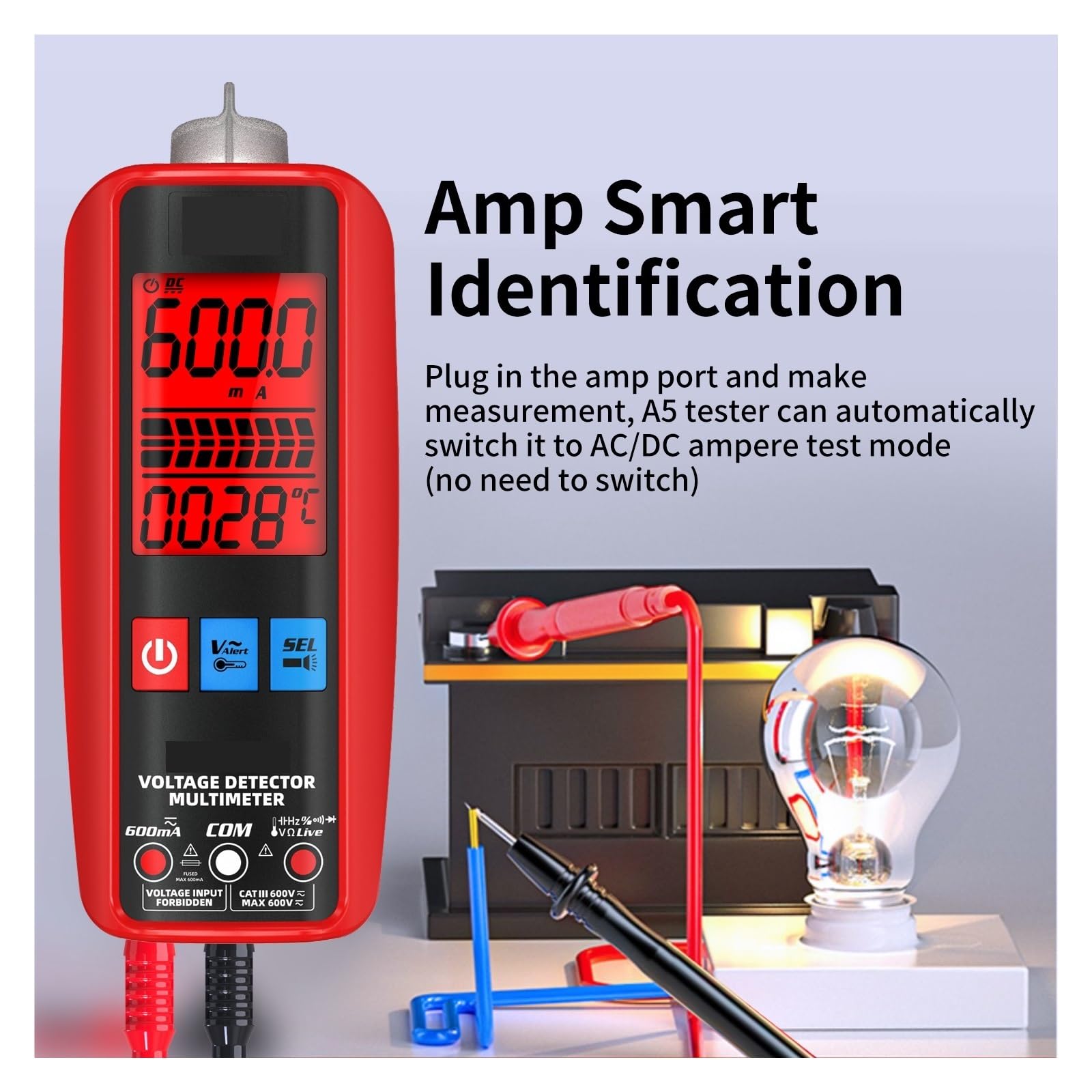 Mini Multimetr Cyfrowy 6000 Zlicza True DC AC Tester Napięcia Prądu Auto Zakres Dioda Pojemnościowa Ohm Temp NCV Szybko Dokładnie Łatwy Odczyt(A5X USB Charging)