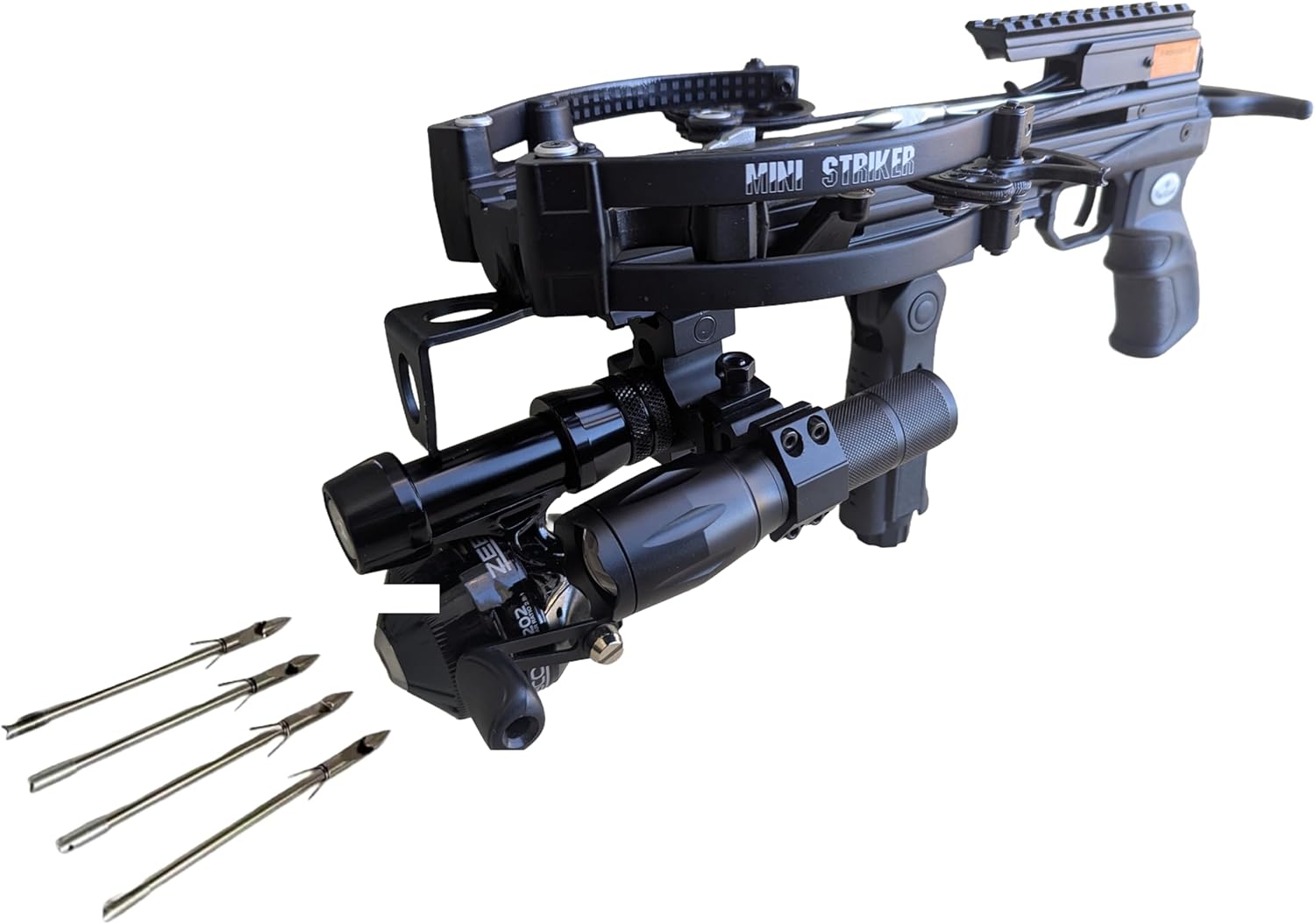 Mini Striker Compound Self Cocking Fishing Crossbow The Night Angler Kit with Flashlight and 4 Steel Bolts