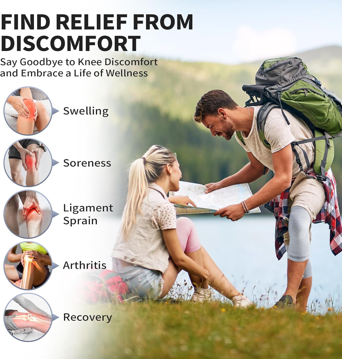 CAMBIVO Elite Motion Series Knee Brace for Women and Men (2 Pack), Ultra-Thin Lightweight Knee Compression Sleeve with Reflective Design for Pain Relief, Running, Workouts, Daily Use (Gray, Large) - Image 2