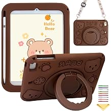 Kids Case for iPad 9th/8th/7th Gen 10.2" 2021/2020/2019,iPad Air 3rd Gen 2019/iPad Pro 10.5" 2017, UUcovers 360 Rotating Ring Handle Stand Cover with Pencil Holder/Shoulder Strap, Brown Bear