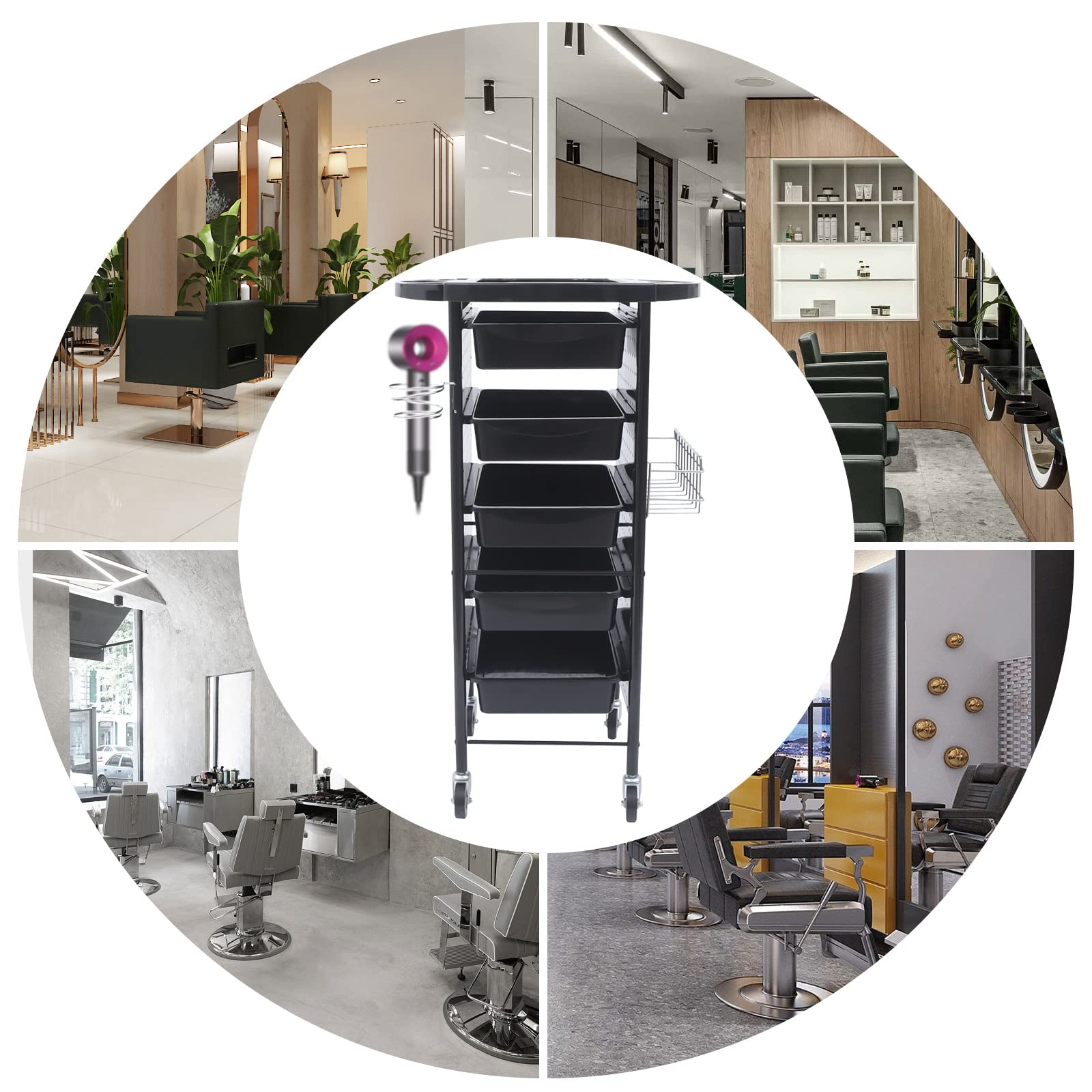 Carrello professionale per parrucchiere e saloni di bellezza - Carrello da lavoro con ruote per cosmetici e funzionamento - Impilabile