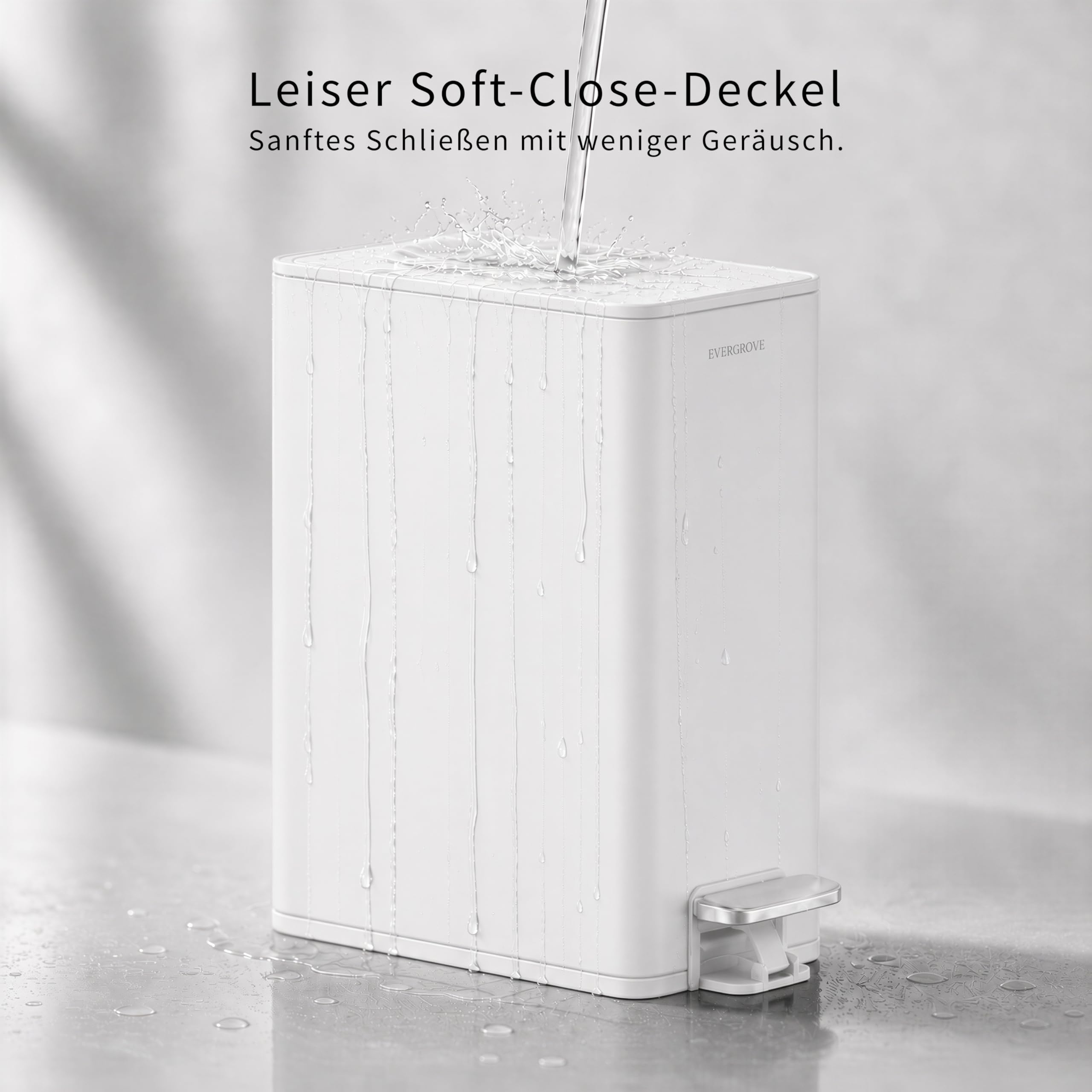 EverGrove 10 L Edelstahl-Treteimer, 14 cm breit, fürs Bad, Arctic White
