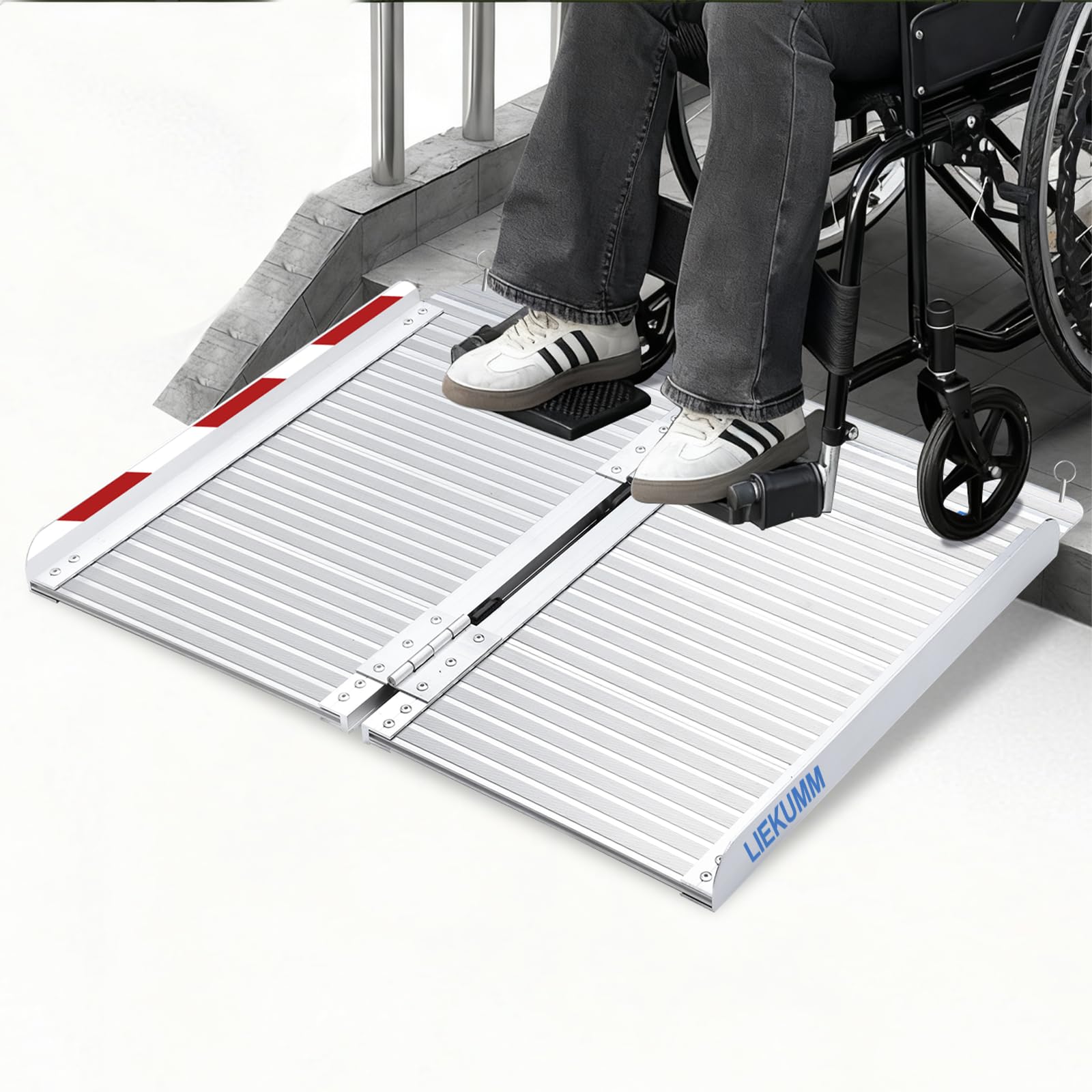 LIEKUMM Rampas para Sillas de Ruedas Plegable, 61 cm con Capacidad de Carga de 300 kg Rampa para Sillas de Ruedas, Rampa de Aluminio para Sillas de Ruedas, Escalones, Bordillos y Cochecitos de Niños