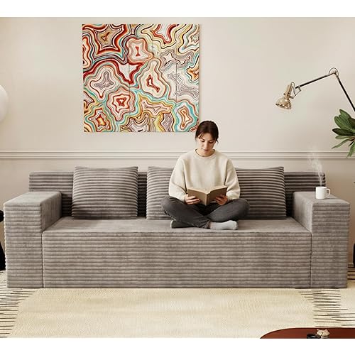 Eafurn Modern 3-Seater Love Seat Sofa Couch in a Box, No Assembly Required, High-Density Foam Plush Corduroy Loveseat Couch with Throw Cushions and Wider Armrest for Home Office