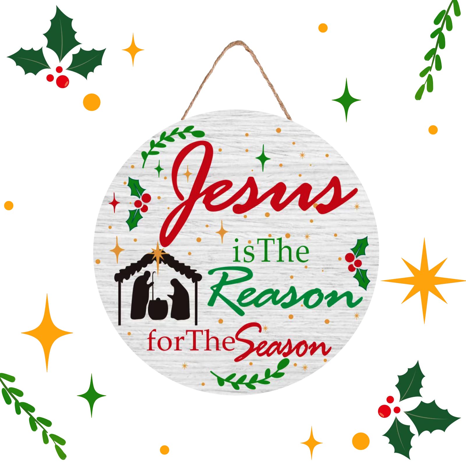 Photo 1 of (pack of 2) Jesus is The Reason for The Season Wood Sign Christmas Indoor Outdoor Decorations Nativity Scene Religious Decor for Christmas Holiday Home Decorations