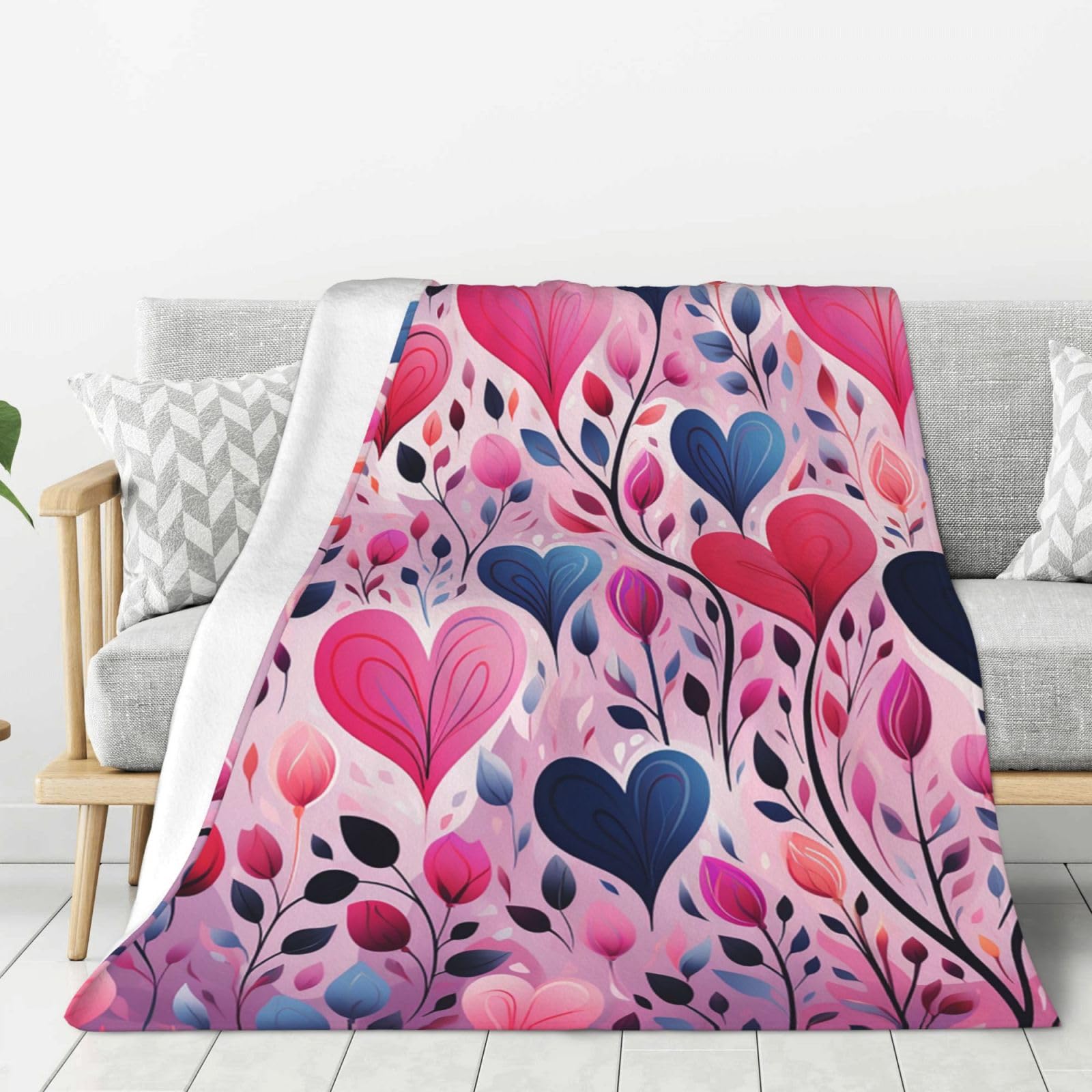 Couverture en flanelle motif cœur 152x127 cm plaid chaud lit et canapé