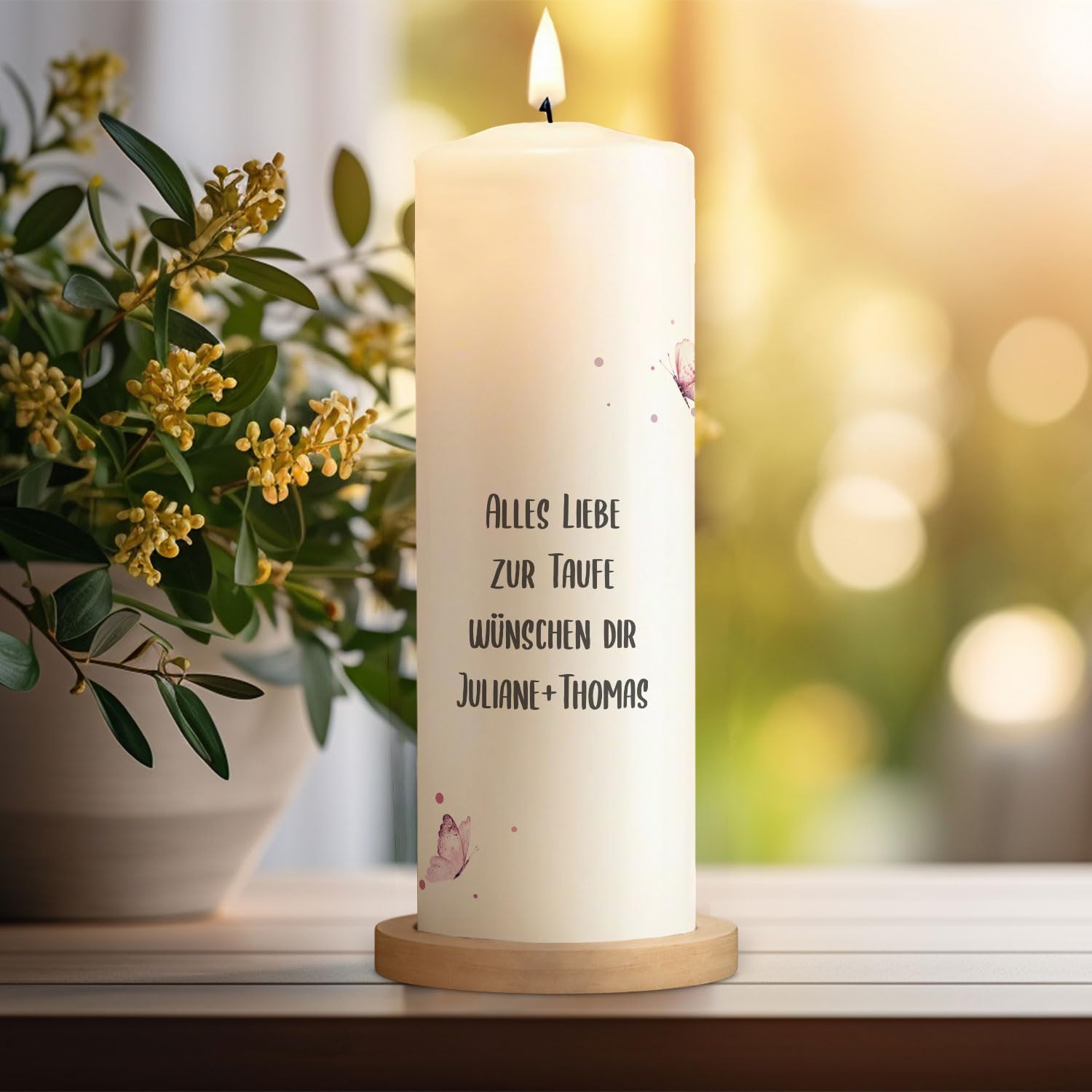 Candela Personalizzata Per Battesimo Con Stampa UV - Nome E Data - Diametro 8cm X Altezza 25cm, 90 Ore Di Combustione