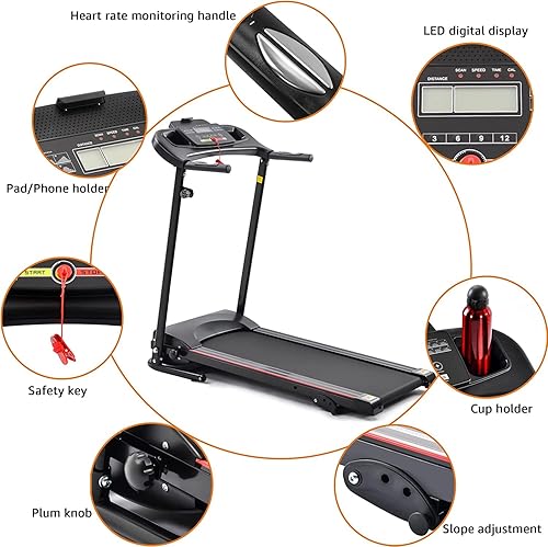 Miniatura 6 de Caminadora plegable, caminadora eléctrica de 2.5 HP para el hogar con Bluetooth e inclinación, portátil, fitness, correr, entrenamiento, para equipo