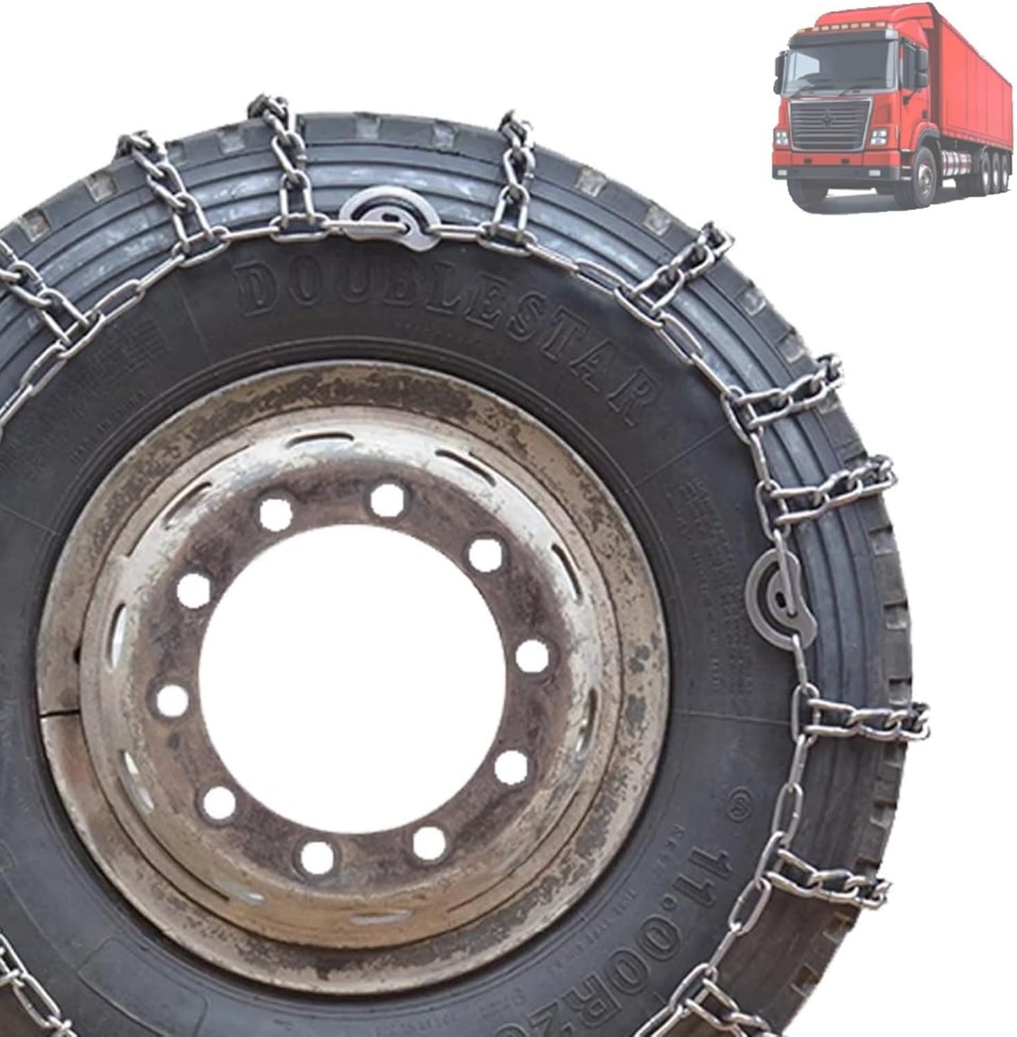 2pcs 9mm Heavy Duty Snow Tire Chains for Suv Pickup Trucks and AVT Traction Chains Manganese Skid Design for Snow,Mud and Sand Reliable Grip 295/80R22.5 2pcs 10R22.5