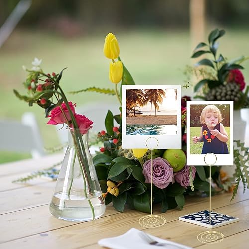 Miniatura 4 de KIMOBER 10 soportes para números de mesa de 8.75 pulgadas de alto, soporte para tarjetas de lugar redondo, soporte de notas de mesa, clips