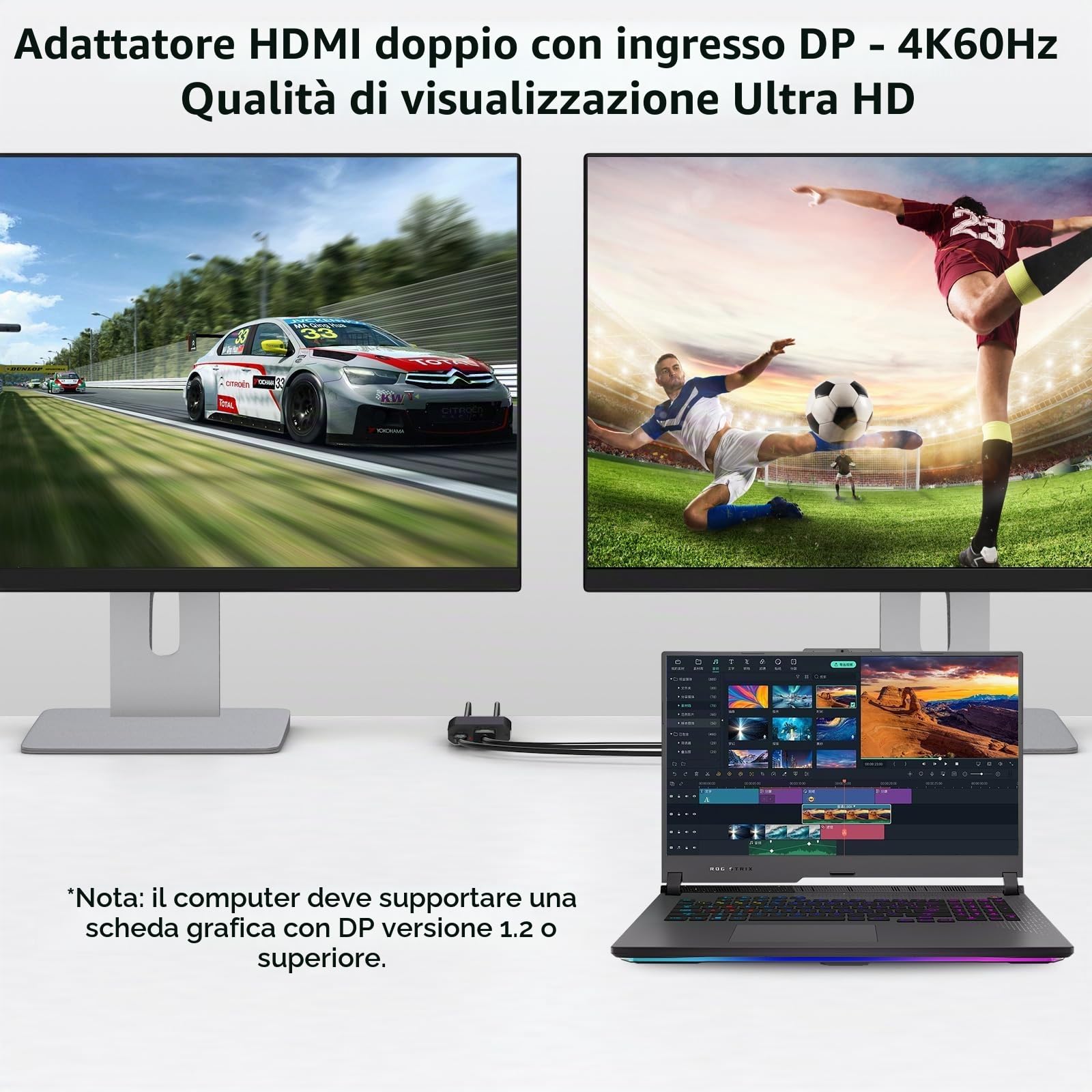 4K@60Hz Displayport a Dual HDMI Adattatore Display Port a 2 HDMI Splitter per 2 Monitor per Computer Grafica Schede Supporta MST & Modalità SST
