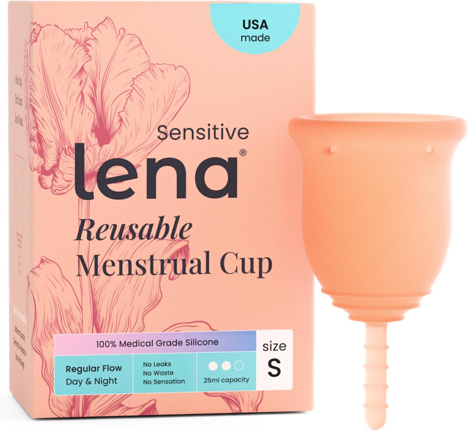 Lena Sensitive Menstrual Cup - Small - Ultra-Soft Reusable Silicone Period Cup for Sensitive Anatomy, 12-Hour Comfort, Gentle and Leak-Free Protection (LENA-COR-S)