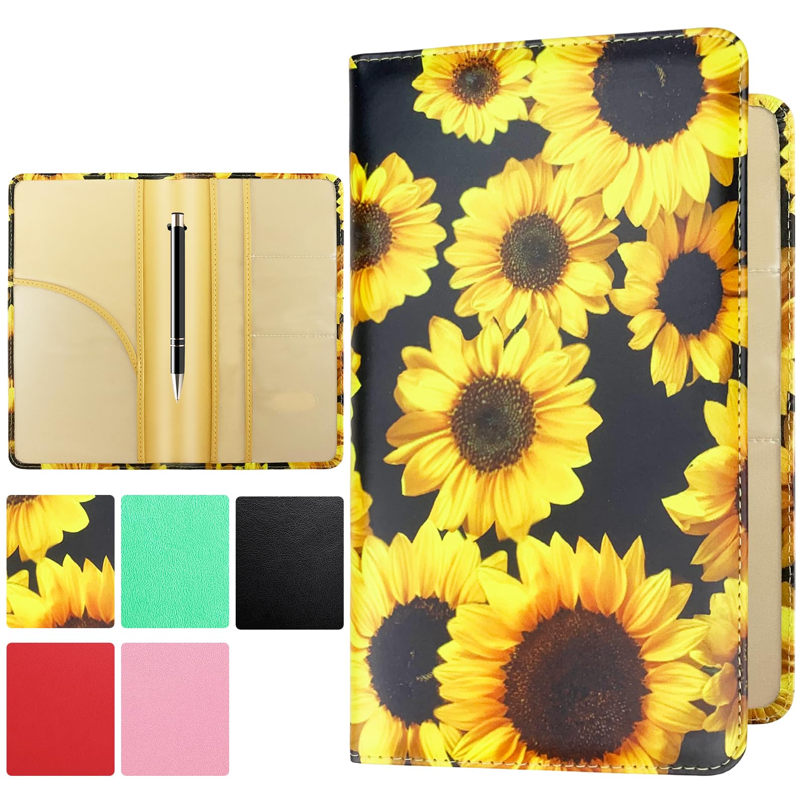 Car Registration and Insurance Card Holder, Leather License Document Floral Glove Box Compartment Organizer, Car Wallet Case for Essential Info, License Cards, ID Card