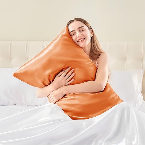 Miniatura 2 de BEDELITE - Juego de 2 fundas de almohada de satén de tamaño Queen ideales para el cabello y la piel, supersuaves y sedosas, color naranja quemado,
