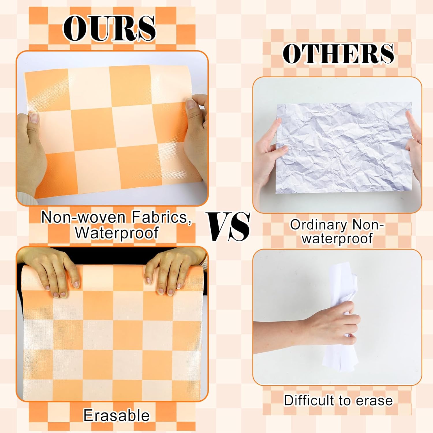 Hippie Orange Checked Bulletin Board Roll Orange Reusable Waterproof Erasable Bulletin Board Poster Non-Woven Fabric Bulletin Board Roll for Fall Classroom Decor Wrapping Paper DIY Crafts 15.55" x20ft