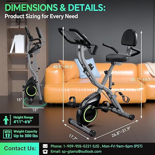 Miniatura 5 de Bicicleta estática plegable para el hogar, bicicleta de entrenamiento interior 5 en 1, bicicleta de ciclismo con resistencia magnética silenciosa de