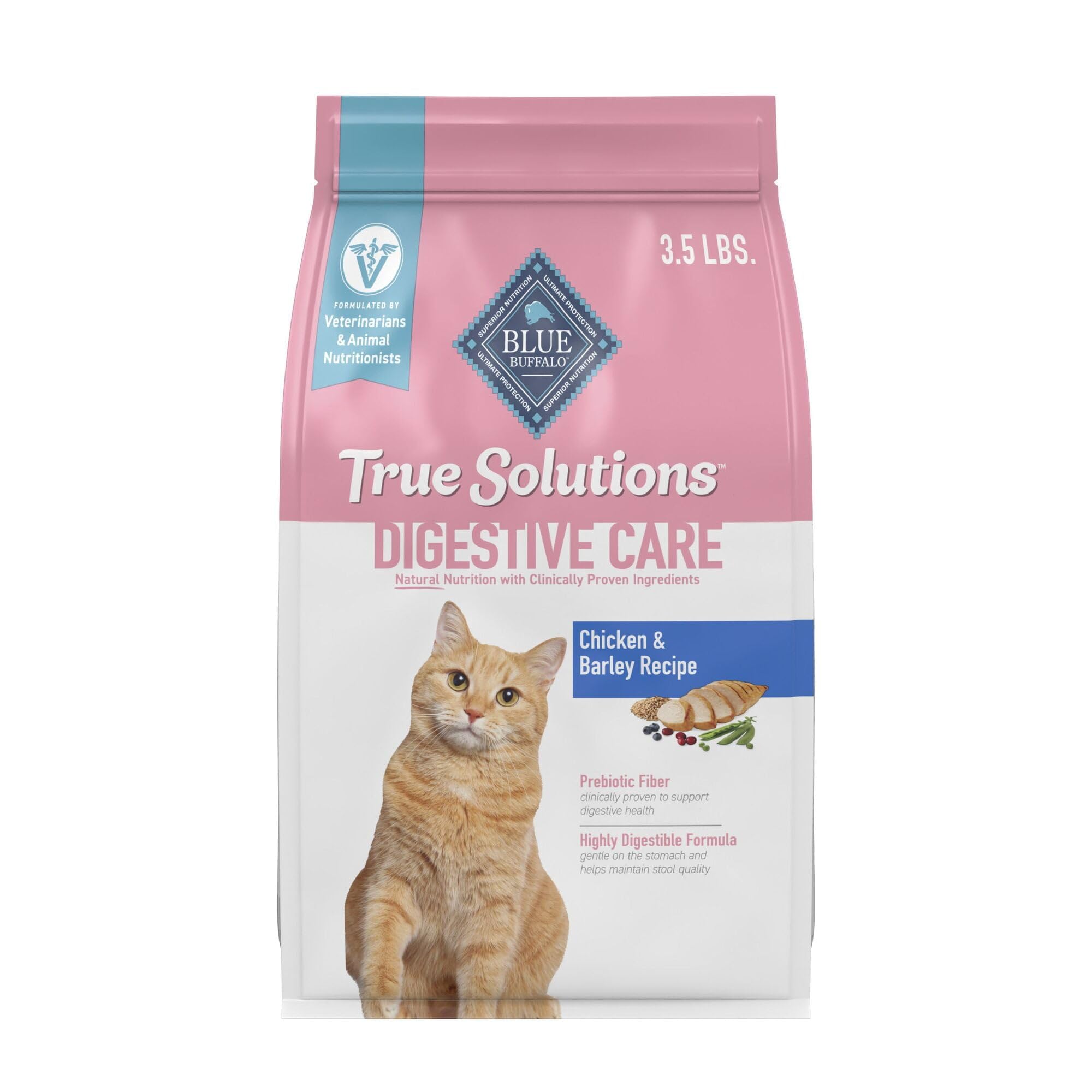 P L-RA True Solutions Digestive Care Natural Dry Cat Food, Chicken & Barley Recipe, 3.5-lb. Bag - This Vet-Recommended High-Protein Cat Food Helps Maintain Stool Quality and Digestive Health