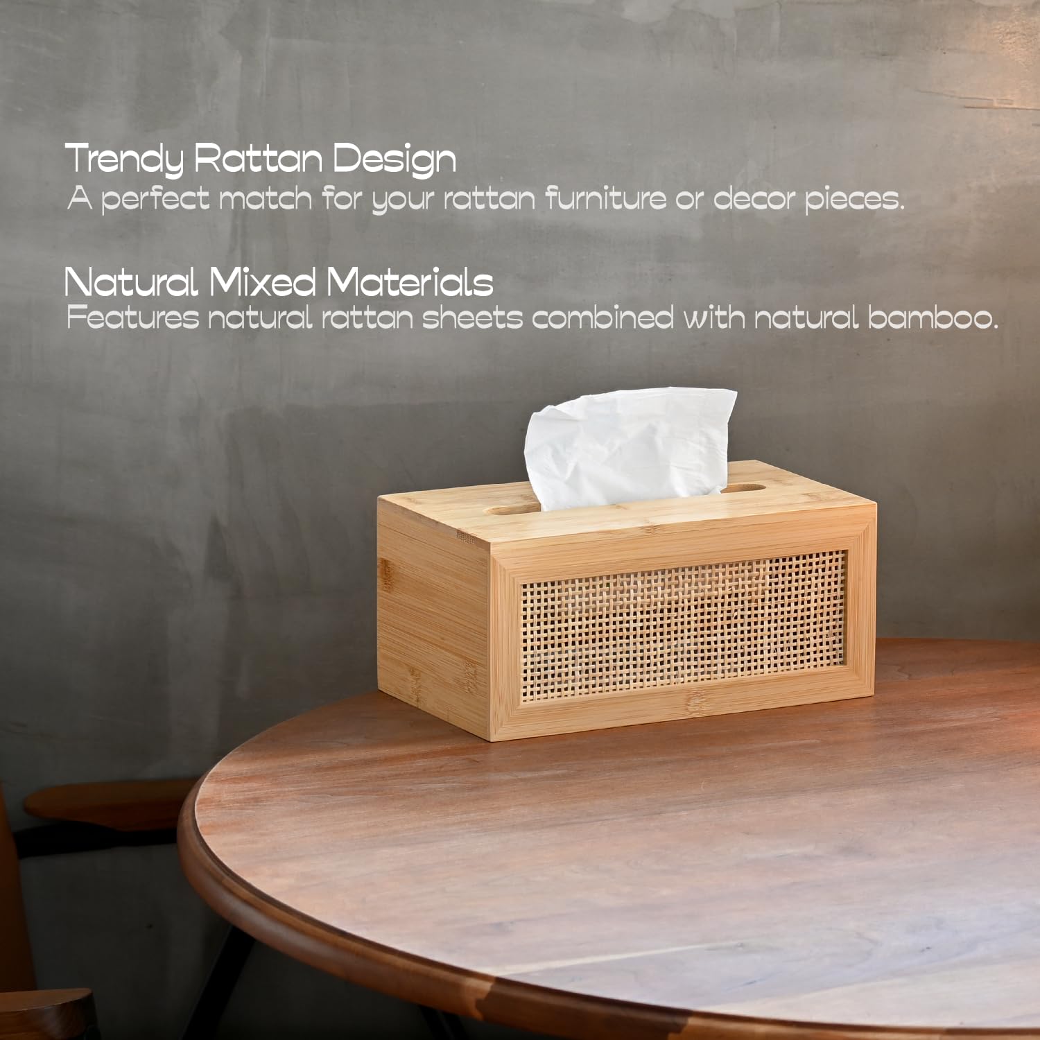 ABBI NIMO Large Rectangular Bamboo Tissue Box Cover, Natural Rattan Tissue Holder with Magnets for Bathroom, Living Room, Bedroom, or Office, Supportive Spring Lifter Included