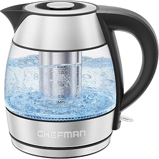 Chefman 1.2L Glass Electric Kettle with Tea Infuser 1500W Fast Boil Auto Shut-Off BPA-Free Cordless