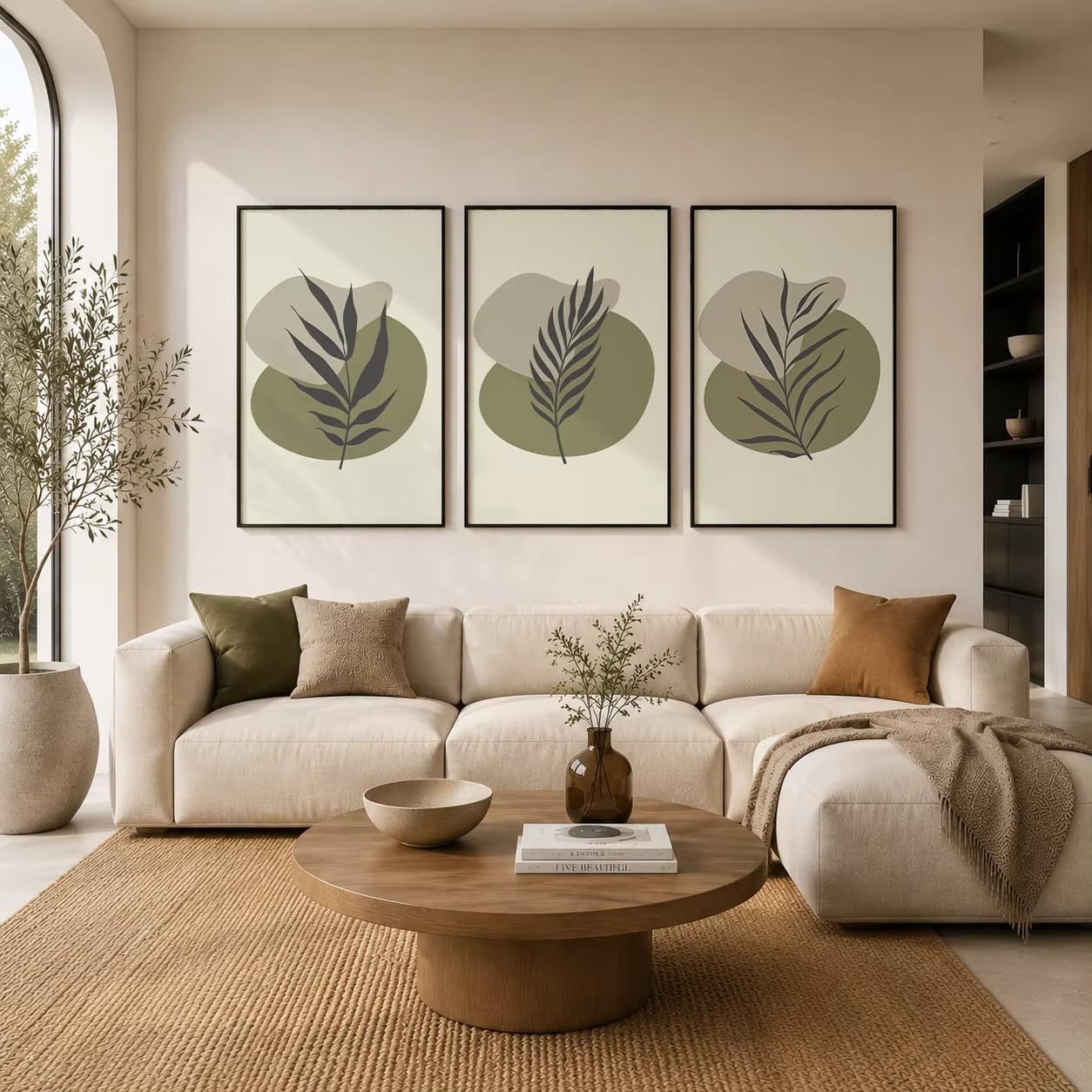 LTjiajuypd Quadri astratti da parete con motivi botanici minimalisti su tela, in stile nordico, stampe per l'arredamento del soggiorno (50x75 cm - 3 pezzi)