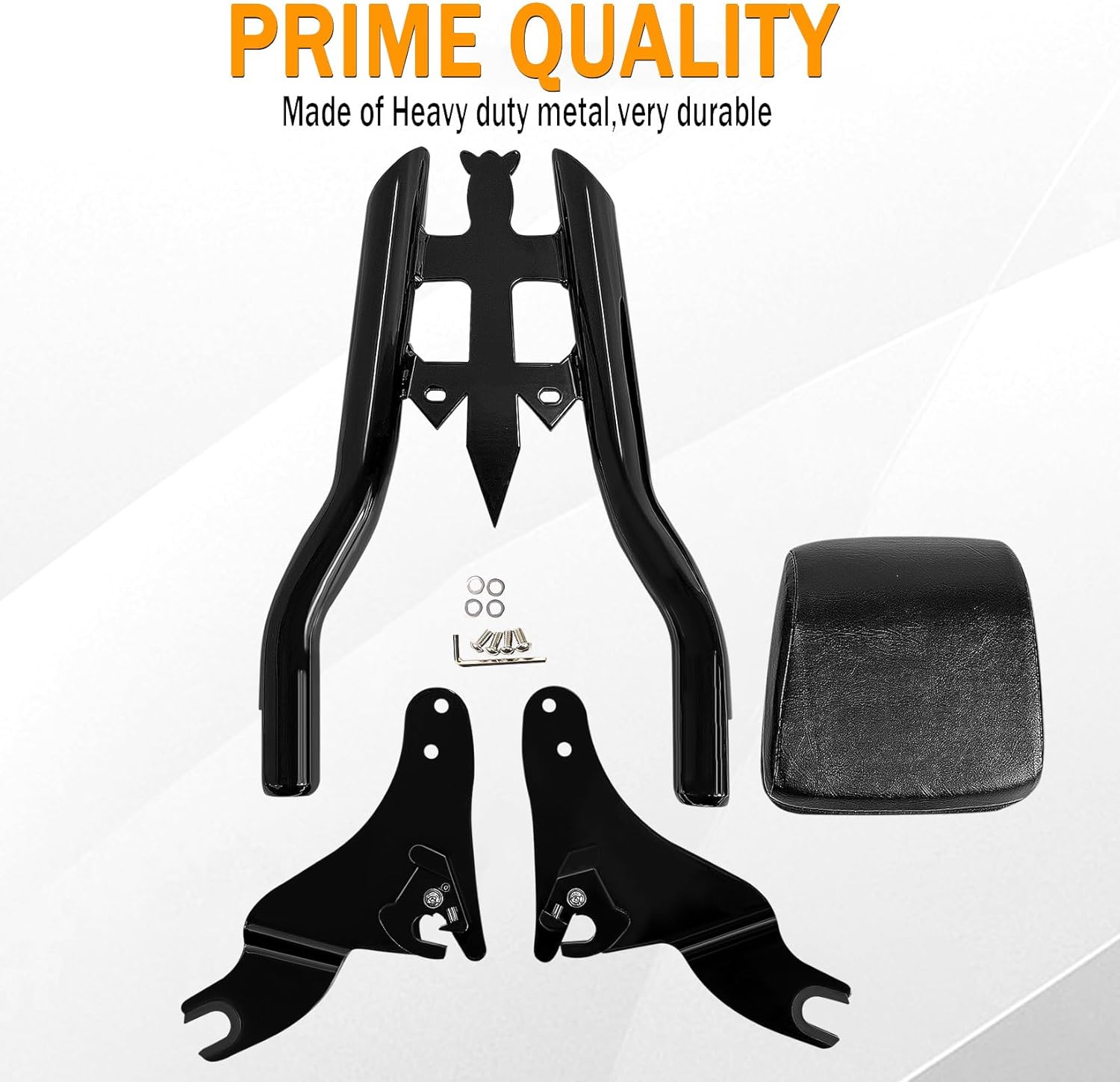 17" Black Road Glide Sissy Bar, 1 1/2" Bar Detachable Passenger Backrest Rear Pad Compatible for Harley Touring Models 2009-2023 Street Glide Road King Ultra CVO Limited Electra Glide