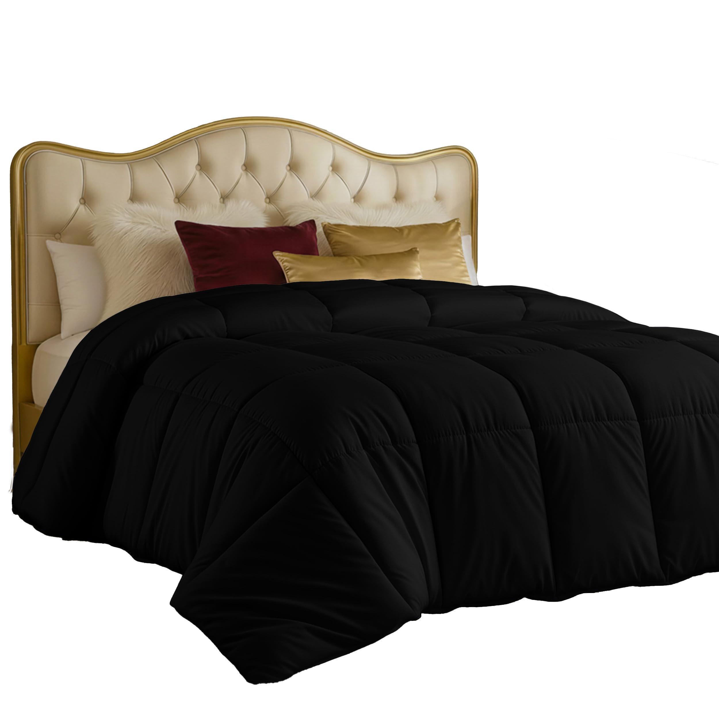 Utopia Bedding All Season 250 GSM Comforter - Plush Siliconized Fiberfill Comforters Queen Size - Box Stitched (Full/Queen, Black)