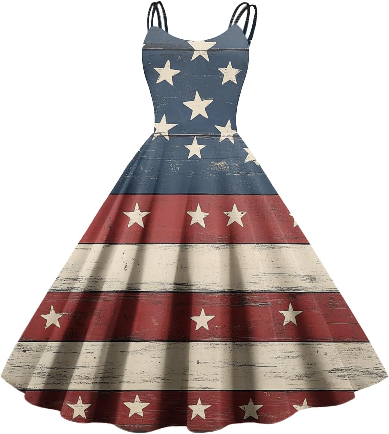 4Th of July Dress USA Flag Patriotic Sexy Cami Dresses Independence Day Swing A Line Spaghetti Strap Sundress