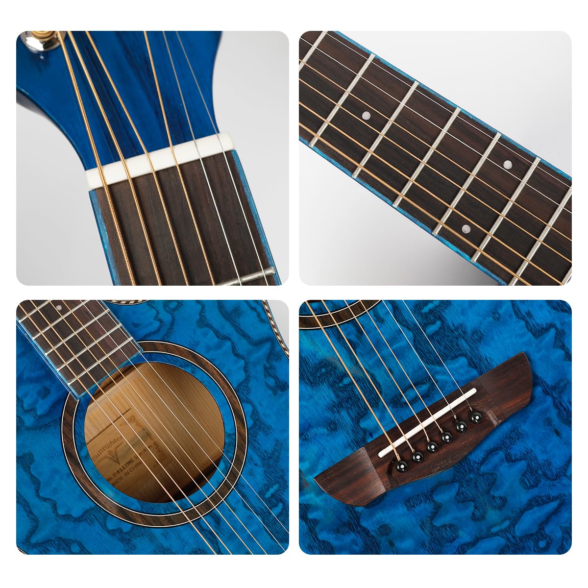 Bullfighter Kit de guitare acoustique pour débutant de 104 cm pour enfants et adultes, instrument de musique à 6 cordes, kit de guitare acoustique avec sac de transport, sangle, accordeur, corde,