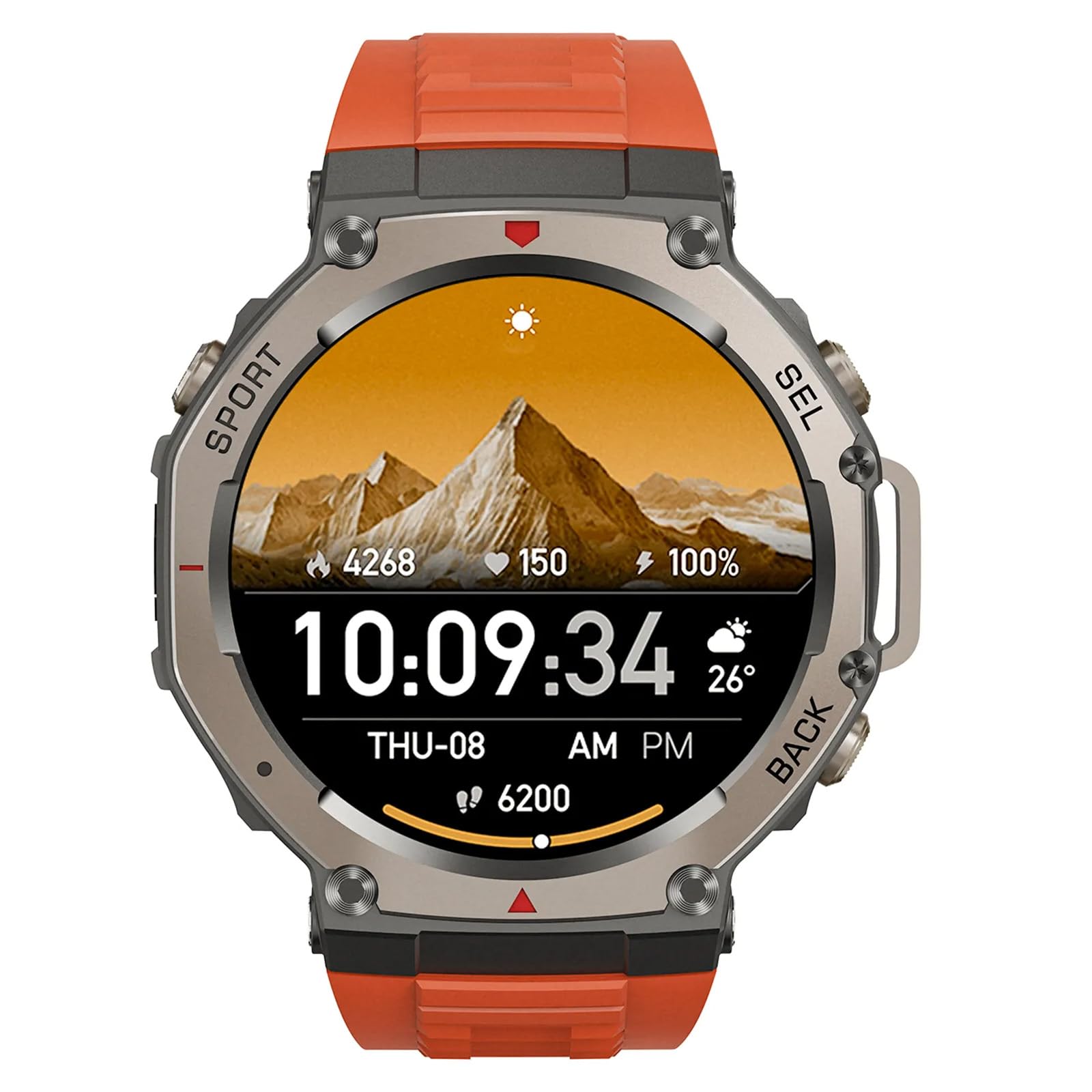 Reiteag Sekoda GPS Smartwatch Frecuencia Dual, Más De 170 Datos De Actividad Física Y Salud, 15 Días De Duración De La Batería, Frecuencia Cardíaca Y SPO₂, Resistente Al Agua. (Naranja)