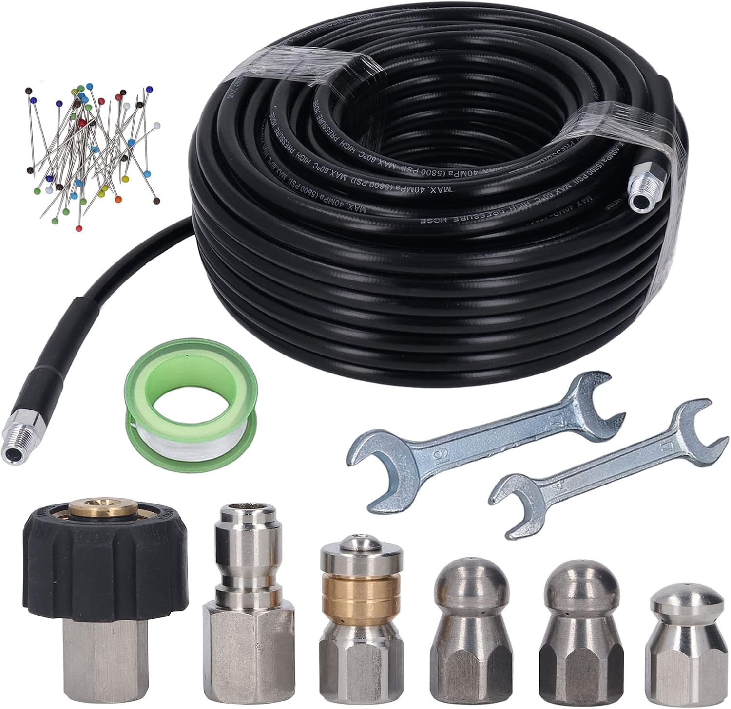 Astibym Pressure Washer Sewer Jetter Kit 100ft Drain Cleaner Hose 5800PSI 1/4 Inch NPT with 2 Wrenches for Various Cleaning Tasks,Cleaning Tools