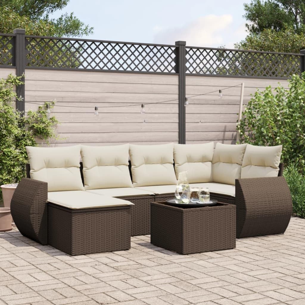 Salon de Jardin modulable 7 pcs Marron résine tressée avec Coussins rembourrés pour terrasse Balcon extérieur Patio véranda agencement Confortable