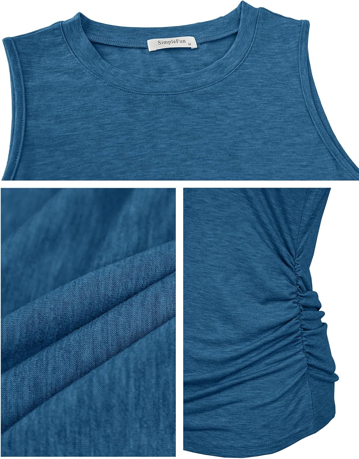 SimpleFun Womens Ruched Tank Tops Crewneck Sleeveless Tops Dressy Casual Basic Summer Shirts - Image 6