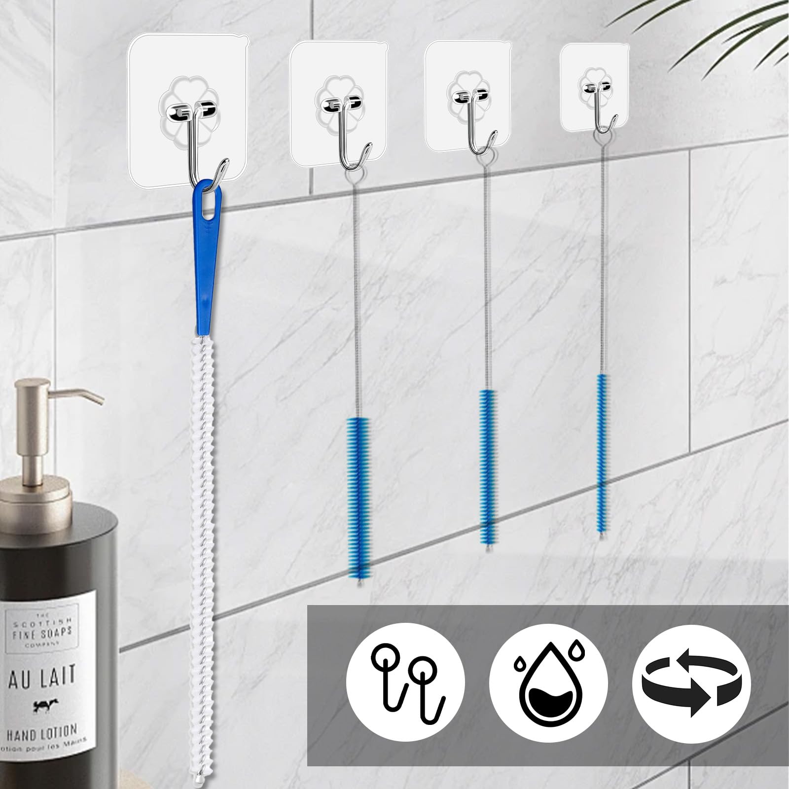 Kit Stura Scarichi 5 Pezzi - Spazzole Per Lavandini, Tubi E Sifoni, 45cm E 8.5cm, Nylon E Acciaio - Foto 3