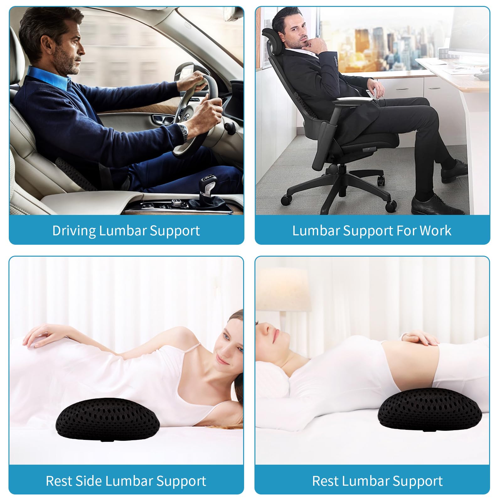 Cuscino Lombare, Cuscino Lombare Auto, Cuscino Schiena Sedia Ufficio, Supporto Lombare Letto, Cuscino di Supporto Lombare, per Auto, Sedia Ufficio, Divano, Supporto Lombare Letto.(nero)