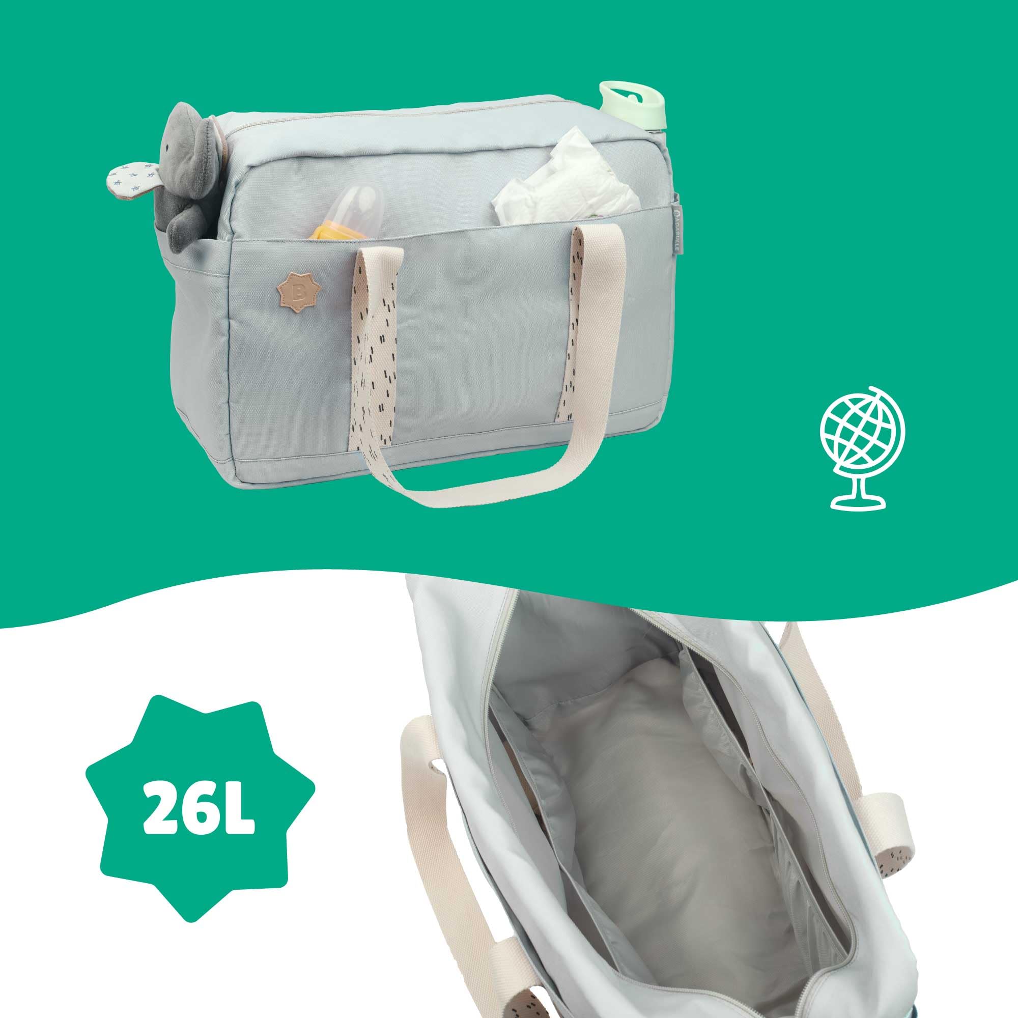 Badabulle Bolso Cambiador Bowling, Gran Capacidad 20L, Cambiador Incluido
