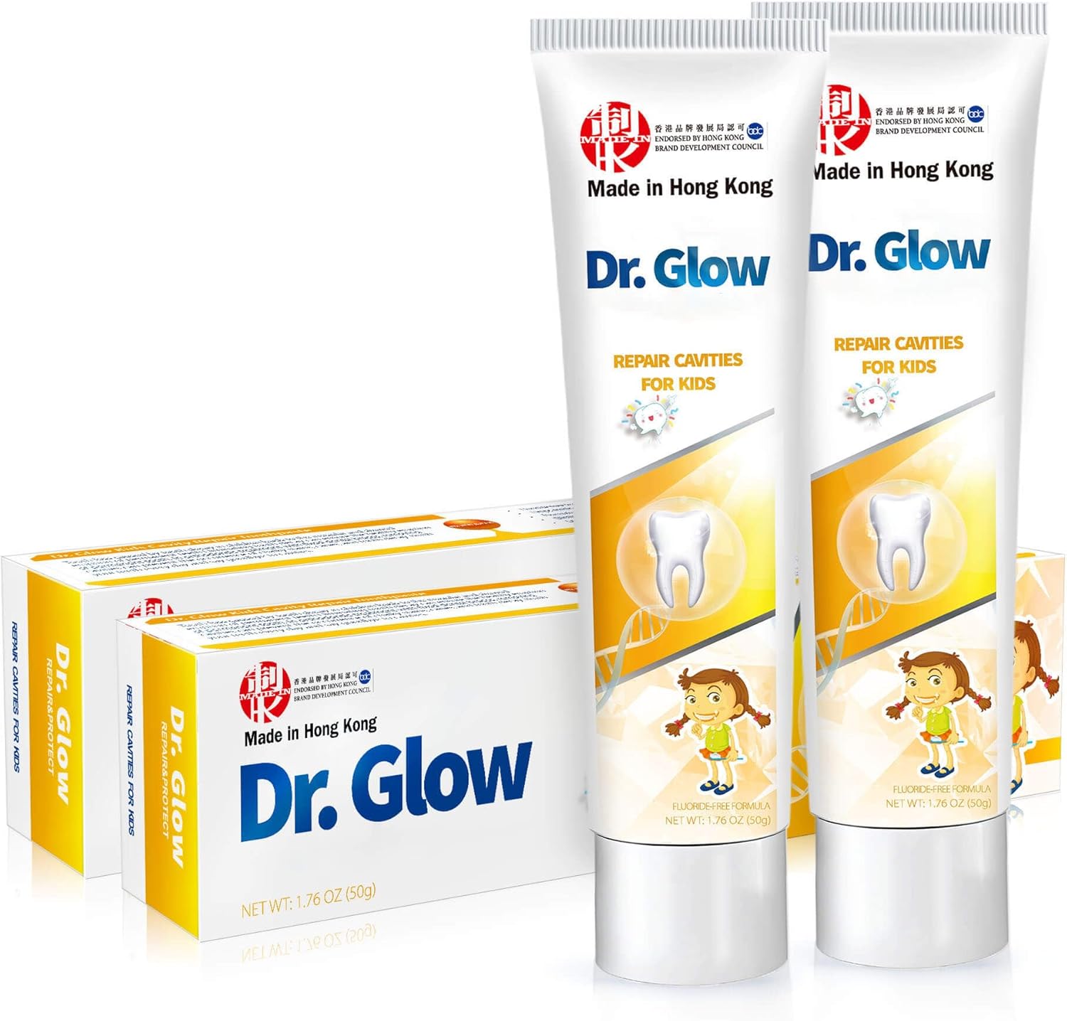 Dr. Glow Kids Toothpaste Cavity Repair Toothpaste, Hydroxyapatite Toothpaste Fluoride Free, Tooth Repair Remineralizing Toddler Toothpaste, Kids Enamel Repair Tooth Decay Treatment Fruity 2 Tubes