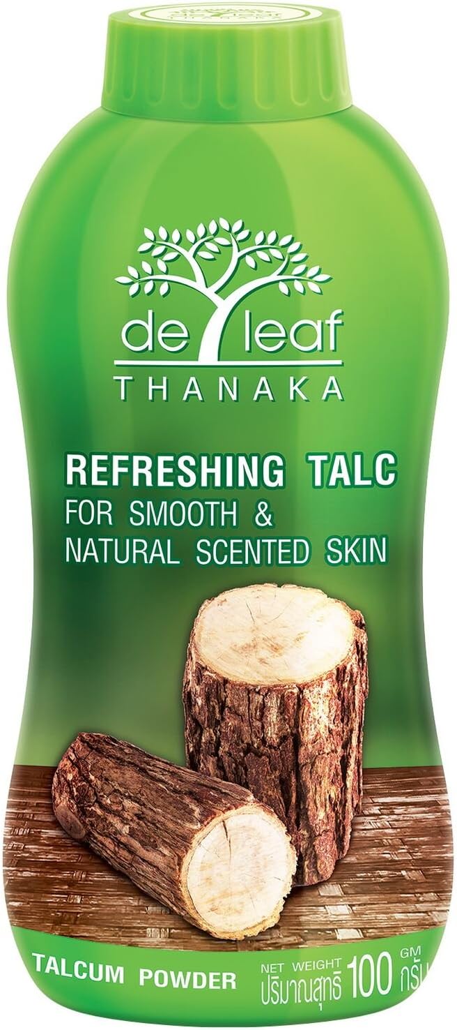 DE LEAF THANAKA Refreshing Talc Smooth and Natural Scented Skin, Talcum Powder Beauty Skincare Face Body Clean Fresh Cooling Sooth Irritation, 80 g 1 Pack Count