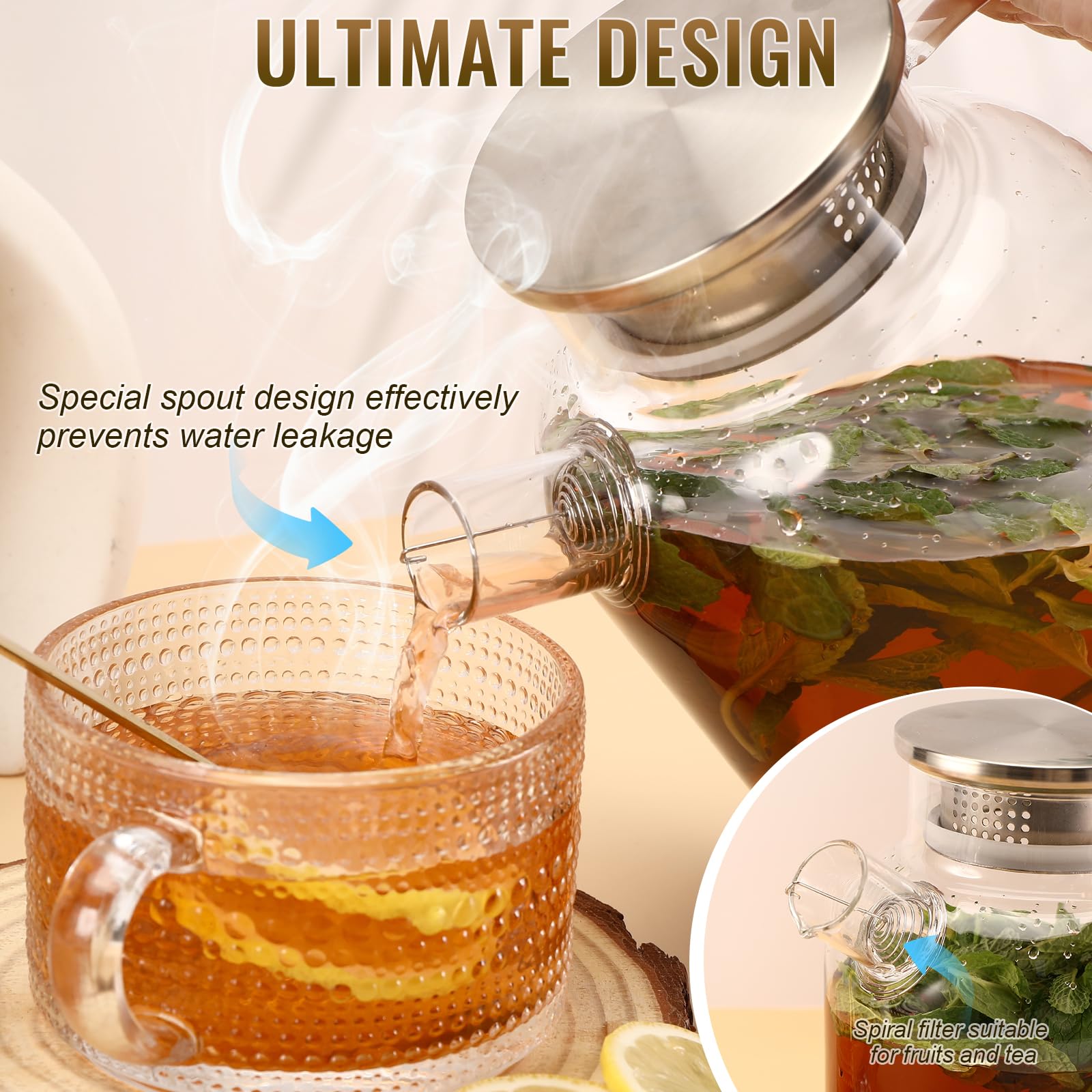 Aoreun Carafe à Eau En Verre 1,8L Avec Couvercle - Résistante Chaleur Et Froid, Idéale Réfrigérateur Et Table