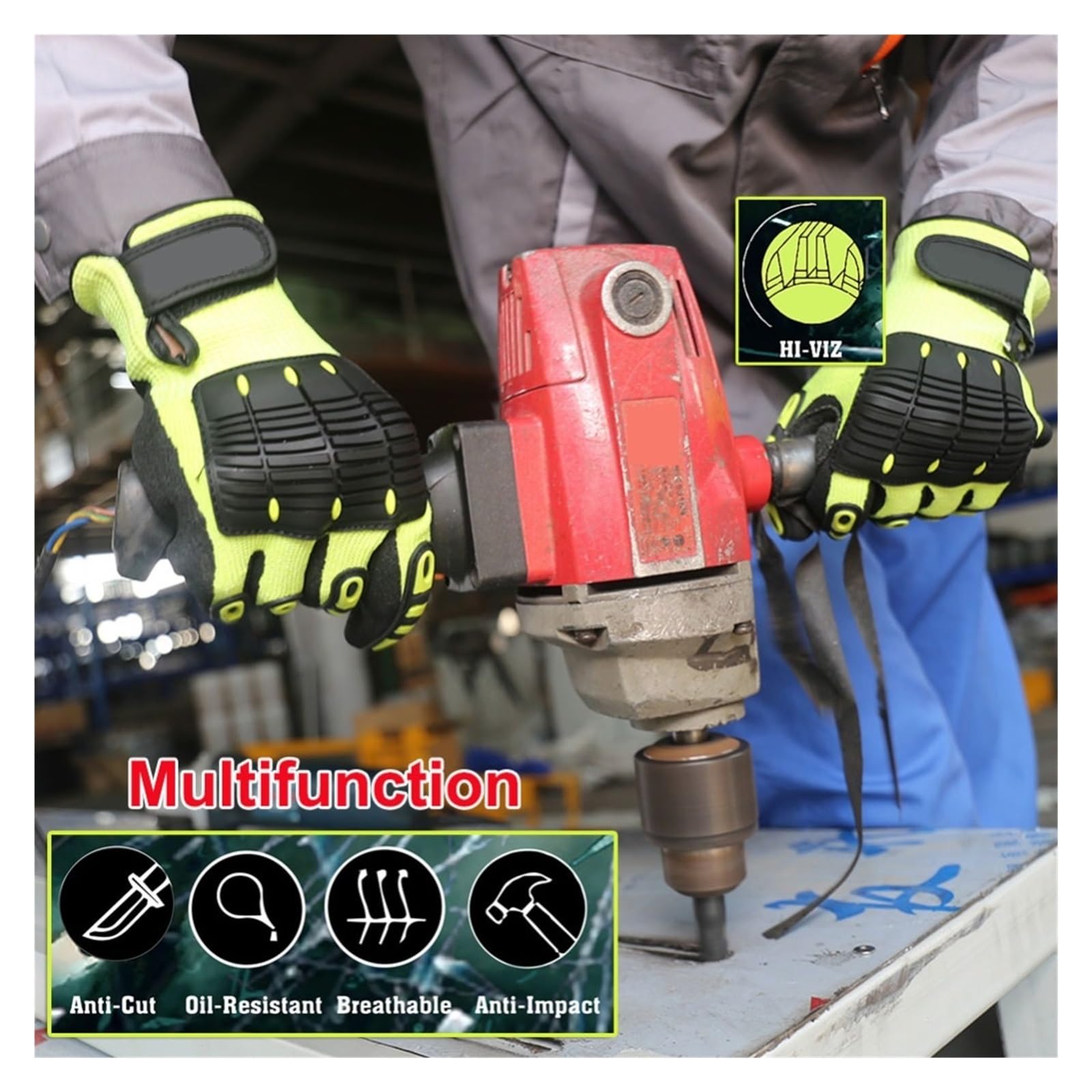 Gant De Travail De Jardin De Sécurité Résistant Aux Coupures, Niveau De Coupe A6, Anti-Vibration, Protection Mécanique des Mains, Gants De Course(M)