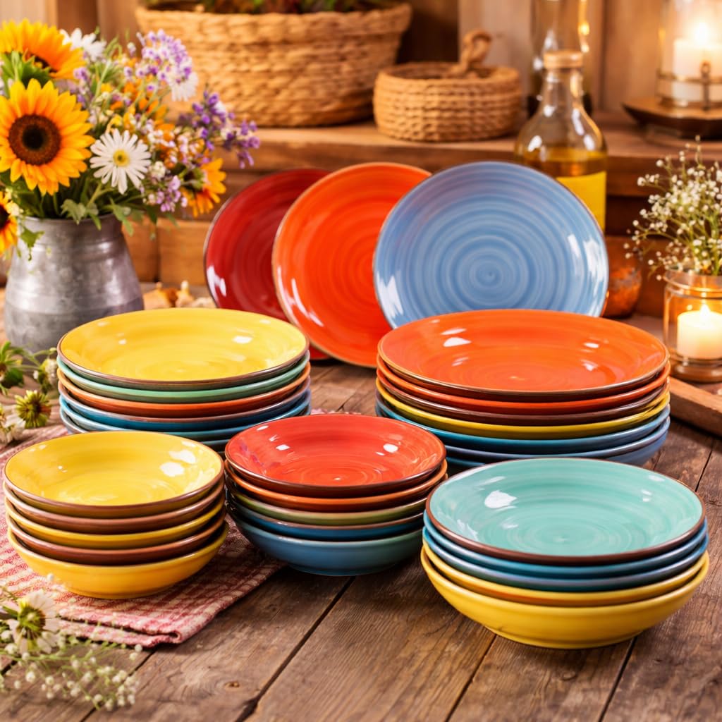 18-TLG. Kombiservice Geschirrset Tafelservice Porzellan BUNT Tellerset Capri für 6 Pers. kunterbuntes Kuchen-Teller klein + Speiseteller flach + Suppenteller tief Buntgenfarben