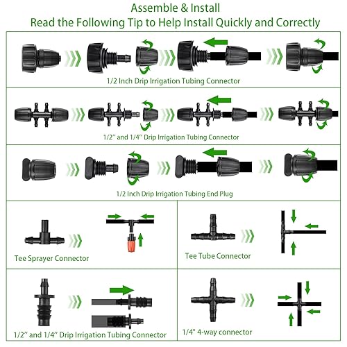 Miniatura 6 de Kit de riego por goteo de 280 piezas, sistema de riego de jardín de 147 pies, manguera de distribución de 12 14 pulgadas, sistema automático de