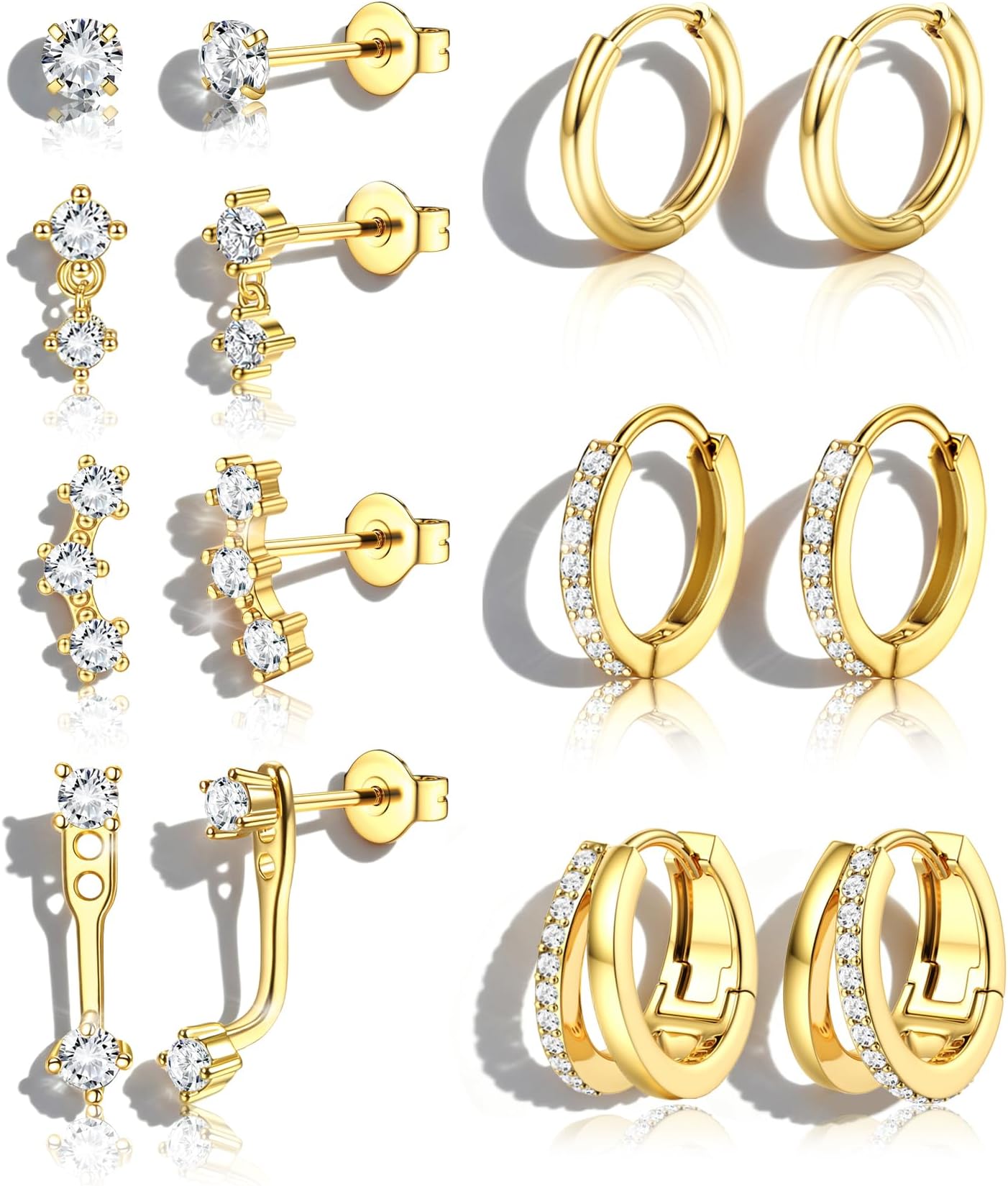 7Pairs Hypoallergenic Gold Earrings for Women Trendy Small Stud Huggie Hoop Earing Stacks Set Cute Cartilage Helix Jewelry for Sensitive Ears Silver Dainty Gift